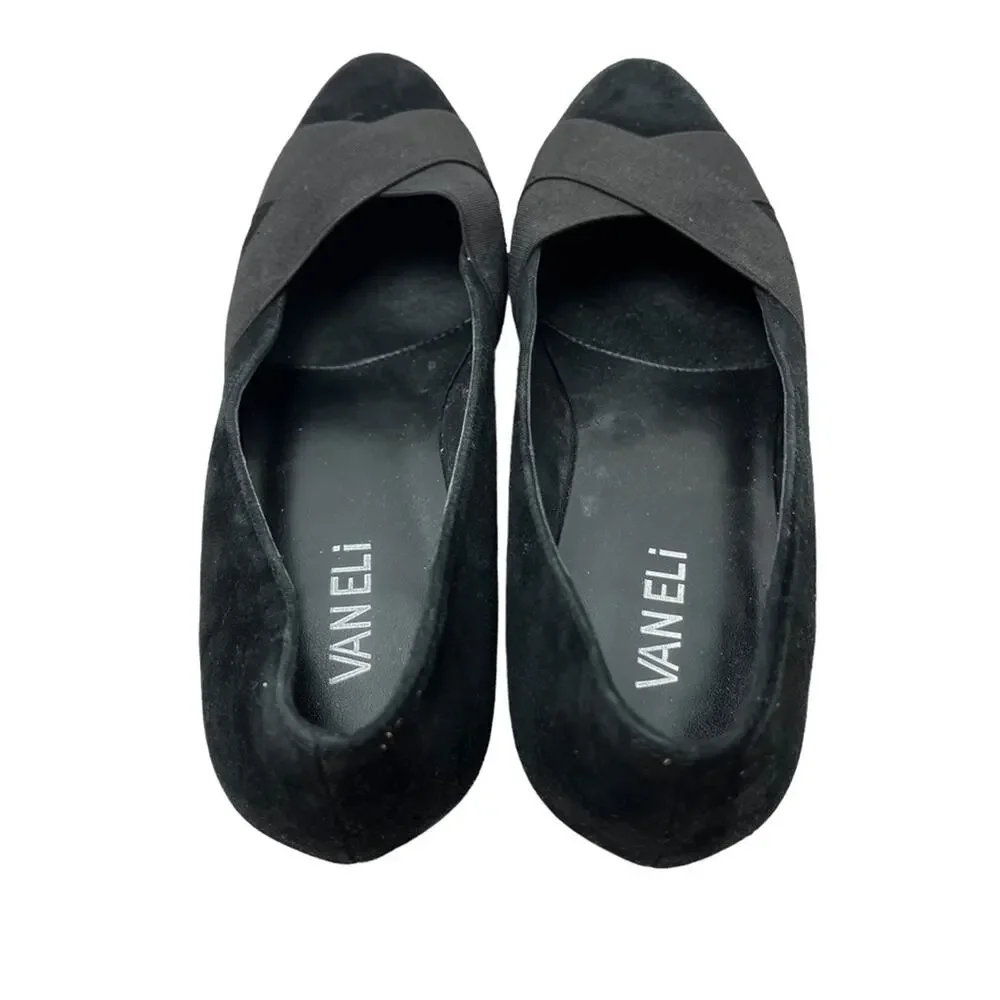 VAN ELI VANELI Black Suede Genuine Leather Kitten Heels Slip On Shoes sz 8 M
